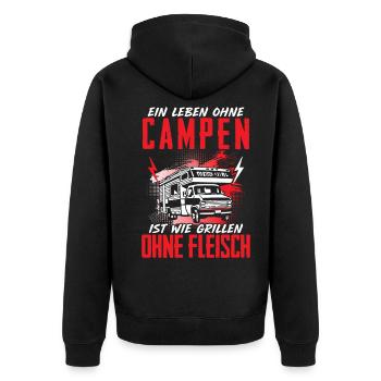 Leben Ohne Campen Grillen Ohne Fleisch Camper - Unisex Premium Bio Zip Hoodie - Schwarz - Hinten - Nico (187cm)
