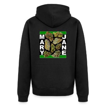 Mary Jane 420 Cannabis Marihuana CBD Hanf Gras THC - Unisex Premium Bio Zip Hoodie - Schwarz - Hinten - Nico (187cm)