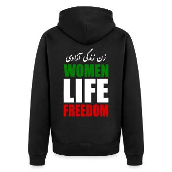 Women life freedom - Unisex Premium Bio Zip Hoodie - Schwarz - Hinten - Nico (187cm)