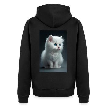 Chaton blanc mignon - Veste à capuche bio Premium Unisexe - noir - Dos - Nico (187cm)