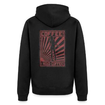 Kaffeezombie. Ich brauche Kaffee - Unisex Premium Bio Zip Hoodie - Schwarz - Hinten - Nico (187cm)
