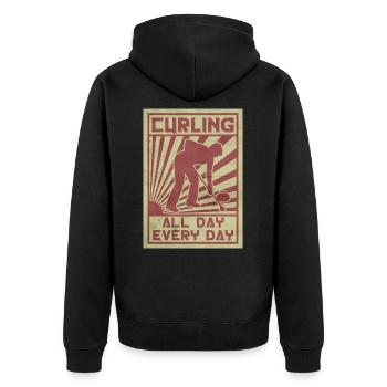 Curling. All Day All Night. - Unisex Premium Organic Zip Hoodie - black - Back - Nico (187cm)