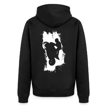 Wheeli Rider Weiß - Unisex Premium Bio Zip Hoodie - Schwarz - Hinten - Nico (187cm)