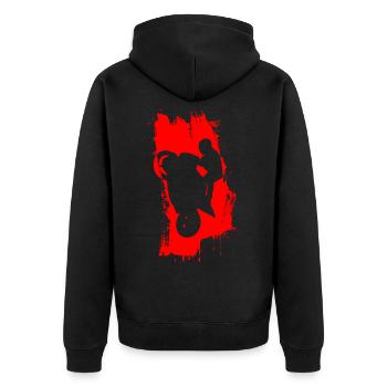 Wheeli Rider Rot - Unisex Premium Bio Zip Hoodie - Schwarz - Hinten - Nico (187cm)