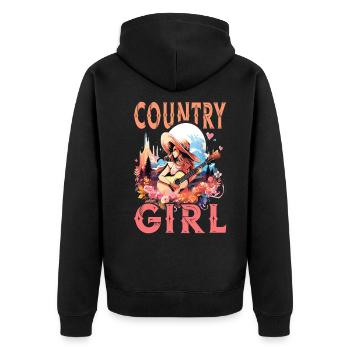 Country Musik Girl Gitarre Western USA Vintage - Unisex Premium Bio Zip Hoodie - Schwarz - Hinten - Nico (187cm)