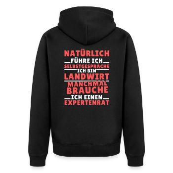Ich führe Selbstgespräche - Landwirt Edition - Unisex Premium Bio Zip Hoodie - Schwarz - Hinten - Nico (187cm)