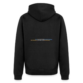 Wal Investor=Diamentenhand - Unisex Premium Bio Zip Hoodie - Schwarz - Hinten - Nico (187cm)