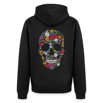 Flower skull skull flowers - Unisex Premium Organic Zip Hoodie - black - Back - Nico (187cm)