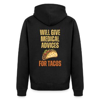 Lustiges Zitat Medizinische Ratschläge für Tacos - Unisex Premium Bio Zip Hoodie - Schwarz - Hinten - Nico (187cm)