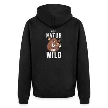 Von Natur aus Wild I Jagd Motiv - Unisex Premium Bio Zip Hoodie - Schwarz - Hinten - Nico (187cm)