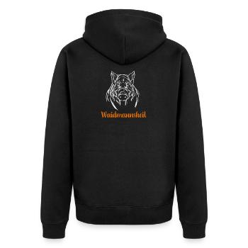 Waidmannsheil I Keiler Jagd Motiv - Unisex Premium Bio Zip Hoodie - Schwarz - Hinten - Nico (187cm)