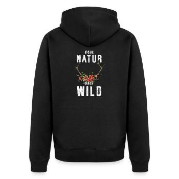 Von Natur aus Wild I Jagd Motiv - Unisex Premium Bio Zip Hoodie - Schwarz - Hinten - Nico (187cm)