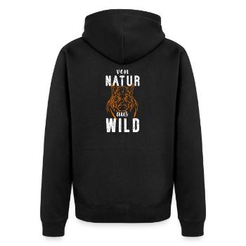 Von Natur aus Wild I Jagd Motiv - Unisex Premium Bio Zip Hoodie - Schwarz - Hinten - Nico (187cm)