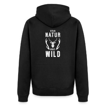 Von Natur aus Wild I Jagd Motiv - Unisex Premium Bio Zip Hoodie - Schwarz - Hinten - Nico (187cm)