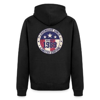 35ème Anniversaire Millésime Septembre 1989 Millésime 89 - Veste à capuche bio Premium Unisexe - noir - Dos - Nico (187cm)