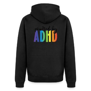PoweredByADHS - Unisex Premium Bio Zip Hoodie - Schwarz - Hinten - Nico (187cm)
