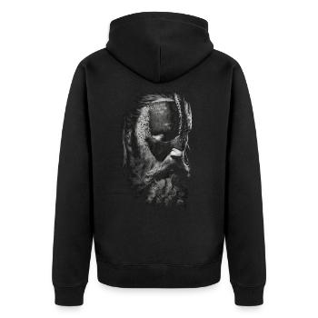 Portrait eines Wikinger Kriegers - Unisex Premium Bio Zip Hoodie - Schwarz - Hinten - Nico (187cm)