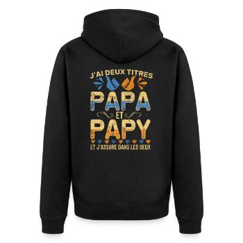 J'ai deux titres Papa et Papy Fête Des Pères Papy - Veste à capuche bio Premium Unisexe - noir - Dos - Nico (187cm)