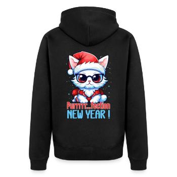 Fluffy white Mrrrrr... Perfect kitten, New Year - Unisex Premium Organic Zip Hoodie - black - Back - Nico (187cm)