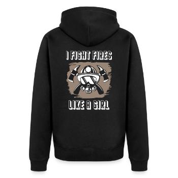 I Fight Fires Like A Girl Firefighter - Unisex Premium Bio Zip Hoodie - Schwarz - Hinten - Nico (187cm)