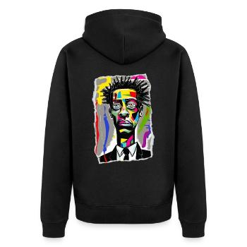 Lebendiges Stadtporträt - Unisex Premium Bio Zip Hoodie - Schwarz - Hinten - Nico (187cm)