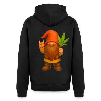 Rock on Zwerg mit Hanfblatt - Cannabis - Weed - Unisex Premium Bio Zip Hoodie - Schwarz - Hinten - Nico (187cm)