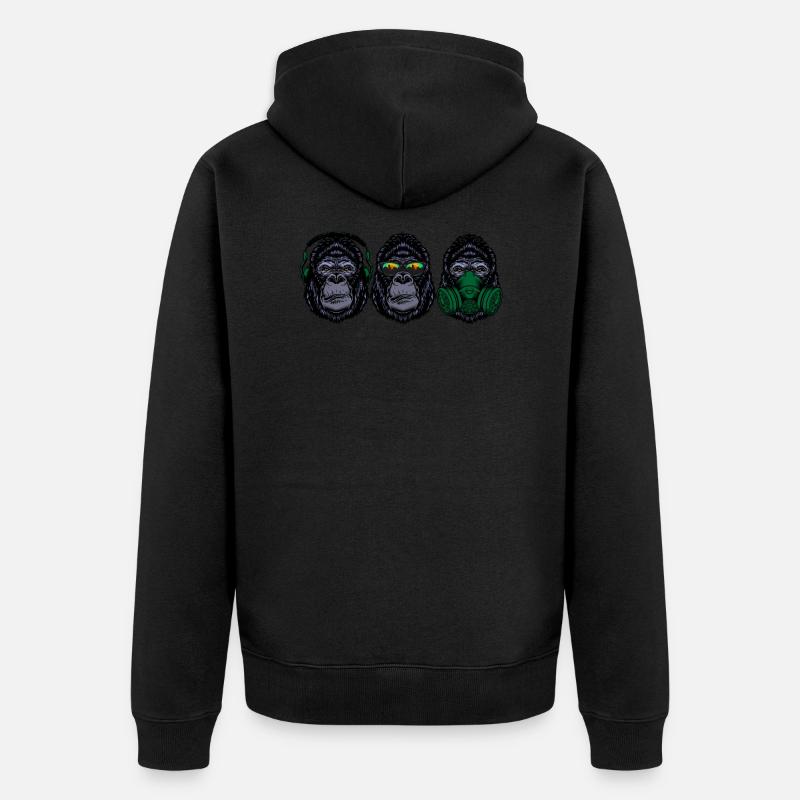 3 Gorilles sages | Trois gorilles sages - Veste à capuche bio Premium Unisexe - noir