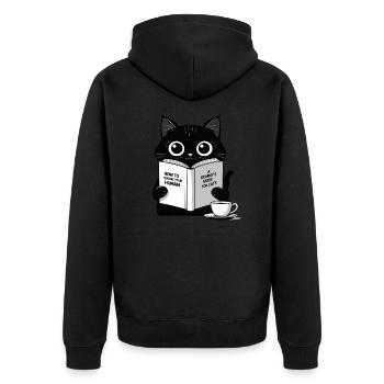 Schwarze Katze – Der ultimative Ratgeber für Katze - Unisex Premium Bio Zip Hoodie - Schwarz - Hinten - Nico (187cm)