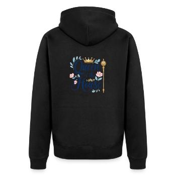 Queen des Hauses – Perfekt zum Muttertag! - Unisex Premium Bio Zip Hoodie - Schwarz - Hinten - Nico (187cm)