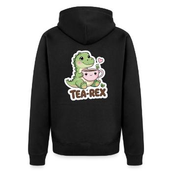Tea-Rex – Sweet Dino with Teacup - Unisex Premium Organic Zip Hoodie - black - Back - Nico (187cm)