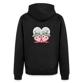 Süße Erdbeerliebe - Unisex Premium Bio Zip Hoodie - Schwarz - Hinten - Nico (187cm)