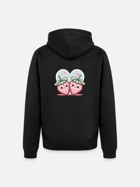 Süße Erdbeerliebe - Unisex Premium Bio Zip Hoodie - Schwarz