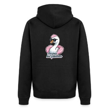 Ängstlich aber fabelhaft – Stylisches Schwan Desig - Unisex Premium Bio Zip Hoodie - Schwarz - Hinten - Nico (187cm)