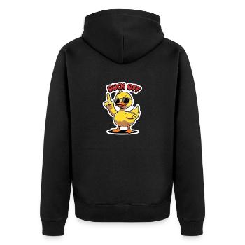 Duck Off – Cheeky Duck with Sunglasses - Unisex Premium Organic Zip Hoodie - black - Back - Nico (187cm)