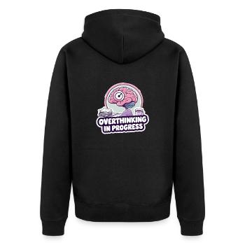 Overthinking in Progress – Funny Brain - Unisex Premium Organic Zip Hoodie - black - Back - Nico (187cm)