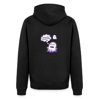 Von meinem Gehirn geghostet – Geist Cartoon - Unisex Premium Bio Zip Hoodie - Schwarz - Hinten - Nico (187cm)