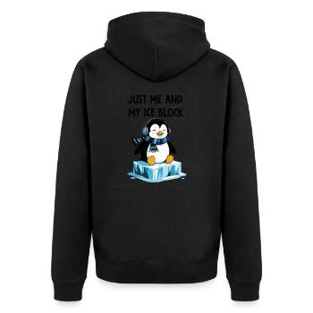 Nur ich und mein Eisblock – Chilliger Pinguin - Unisex Premium Bio Zip Hoodie - Schwarz - Hinten - Nico (187cm)