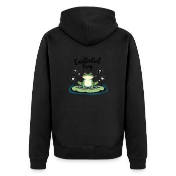 Existenzieller Frosch – Lustiges Grübelmotiv - Unisex Premium Bio Zip Hoodie - Schwarz - Hinten - Nico (187cm)