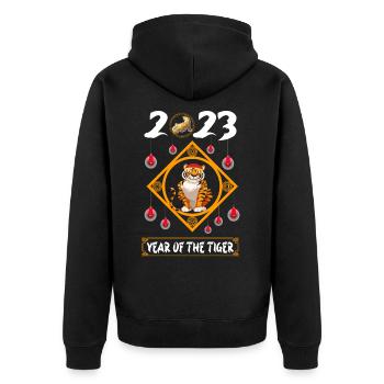 Year of the Tiger 2023 - Chinesisches Neujahrsfest - Unisex Premium Bio Zip Hoodie - Schwarz - Hinten - Nico (187cm)