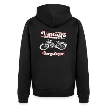 Bergsteiger MD 25 Mofa Kult - Unisex Premium Bio Zip Hoodie - Schwarz - Hinten - Nico (187cm)
