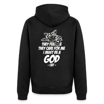 Cat Lover They Feed Me I Must Be A God - Unisex Premium Bio Zip Hoodie - Schwarz - Hinten - Nico (187cm)