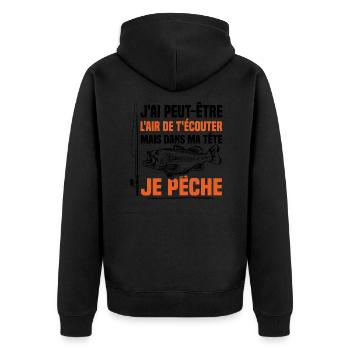 Dans ma tête je pêche / Pêcheur humour - Veste à capuche bio Premium Unisexe - noir - Dos - Nico (187cm)