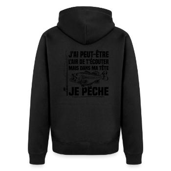 Dans ma tête je pêche / Pêcheur humour - Veste à capuche bio Premium Unisexe - noir - Dos - Nico (187cm)