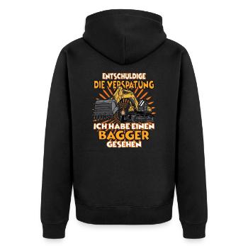 Ich habe einen Bagger gesehen Bagger - Unisex Premium Bio Zip Hoodie - Schwarz - Hinten - Nico (187cm)