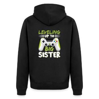 Auf dem Weg zur großen Schwester - Unisex Premium Bio Zip Hoodie - Schwarz - Hinten - Nico (187cm)
