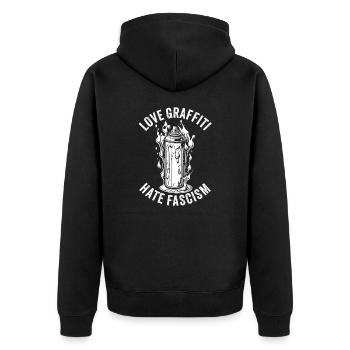 Love Graffiti Hate Fascism - Unisex Premium Bio Zip Hoodie - Schwarz - Hinten - Nico (187cm)