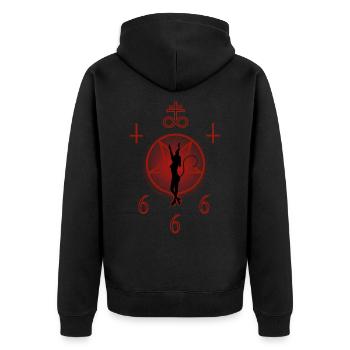 Pentagram Lucifer Demon - Unisex Premium Organic Zip Hoodie - black - Back - Nico (187cm)