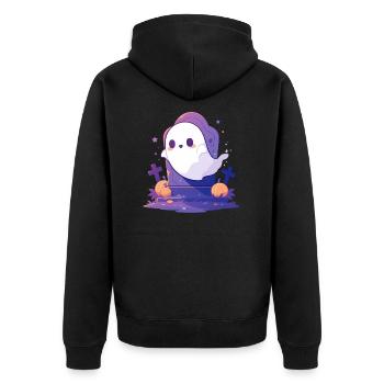 Halloween | Niedlicher Geist auf Friedhof - Unisex Premium Bio Zip Hoodie - Schwarz - Hinten - Nico (187cm)