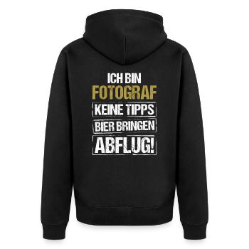 Je suis photographe - apporte de la bière et décolle - Veste à capuche bio Premium Unisexe - noir - Dos - Nico (187cm)