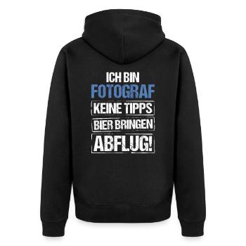Ich bin Fotograf - Bier bringen und Abflug - Unisex Premium Bio Zip Hoodie - Schwarz - Hinten - Nico (187cm)